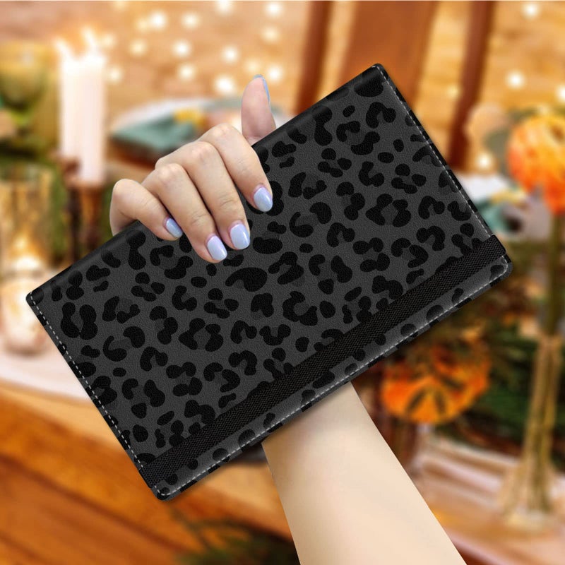 SDDFRHGH Server Book,Waitress Book,5x9 Inch Server Books for Waitress & Waiter, Cute PU Leather Serving Book Guest Check Presenters Organizer with Zipper Pocket + Elastic Band- Black leopard print - Image 5
