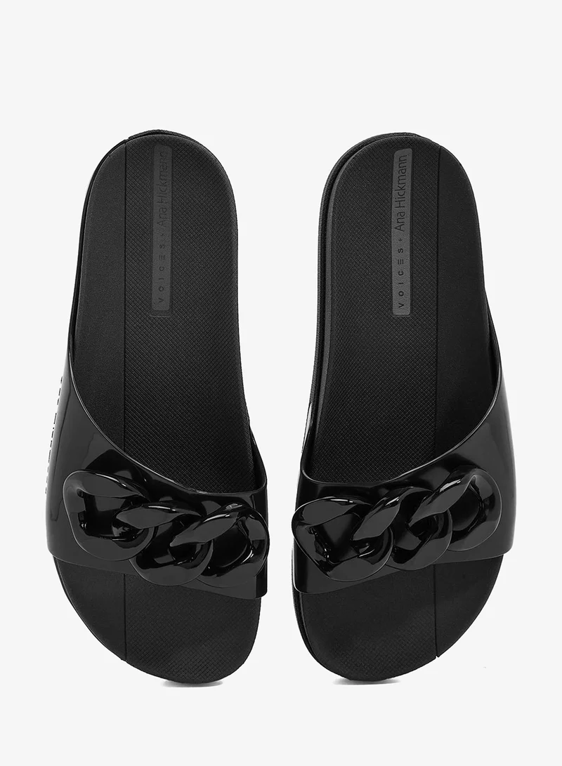 Voices Black-Black-Black Slide Soul Corrente  Women'S Anti Slip Sole  With Chain Design Sandals - Black for Women | Best Price UAE