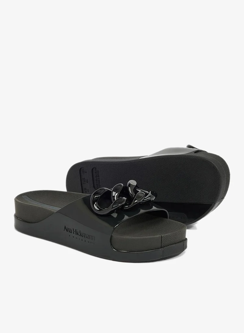 Voices Black-Black-Black Slide Soul Corrente  Women'S Anti Slip Sole  With Chain Design Sandals - Black for Women | Best Price UAE
