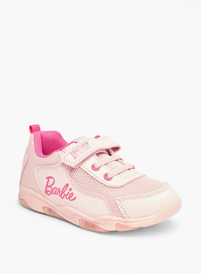 باربي Logo Print Sneakers with Hook and Loop Closure