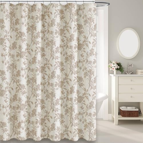 WOUVMA Beige Shower Curtain Floral Cotton Linen Cottagecore Shower Curtain for Bathroom 72" W x 72" L Boho Farmhouse - Image 4