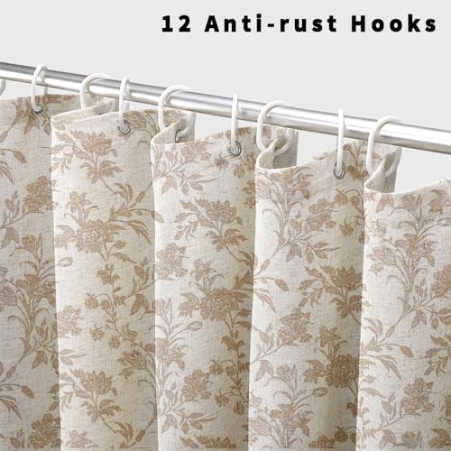 WOUVMA Beige Shower Curtain Floral Cotton Linen Cottagecore Shower Curtain for Bathroom 72" W x 72" L Boho Farmhouse - Image 2