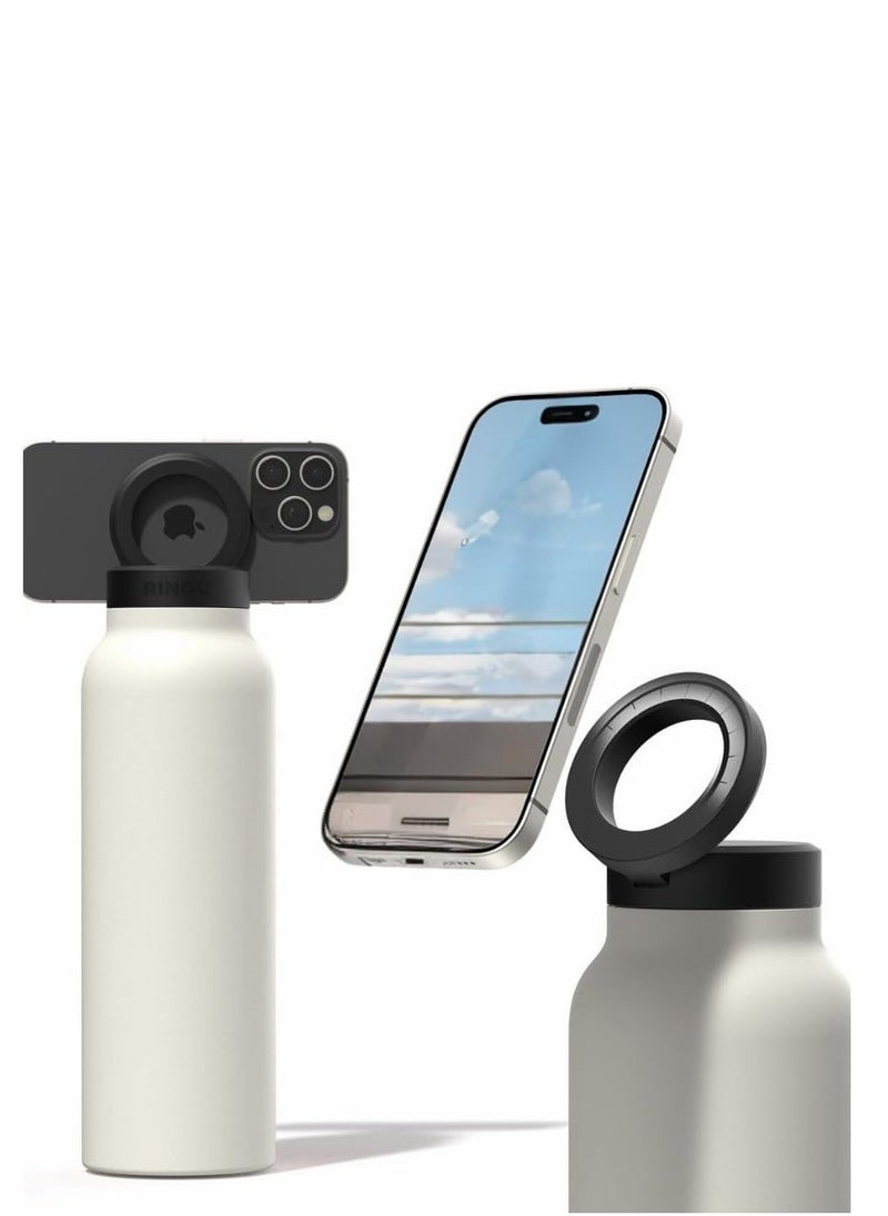 Phone Planet 700ml Water Bottle with an innovative magnetic lid to hold your phone securely in place while shooting and exercising Enjoy hot or cold water Easy to clean design a wide opening and a non tip design Black  - Image 1