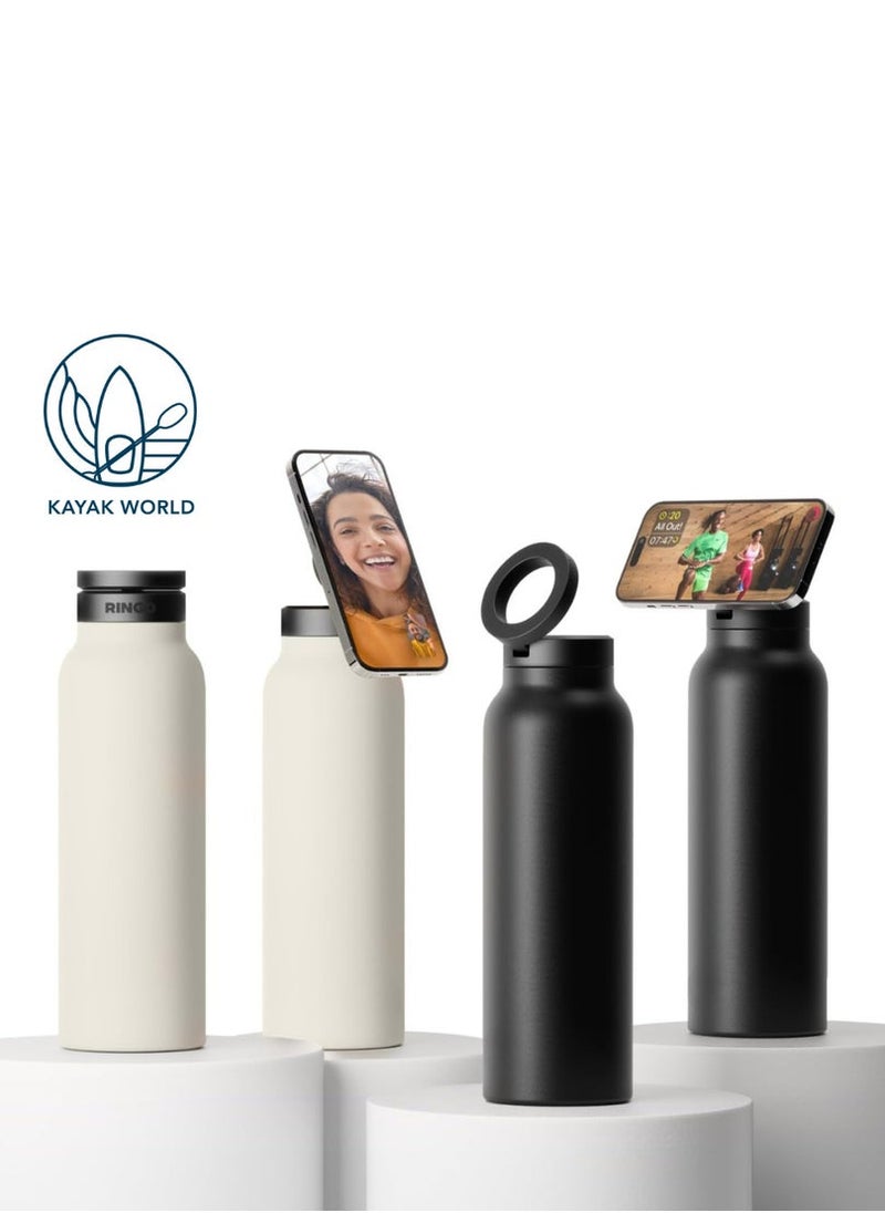 Phone Planet 700ml Water Bottle with an innovative magnetic lid to hold your phone securely in place while shooting and exercising Enjoy hot or cold water Easy to clean design a wide opening and a non tip design Black  - Image 2