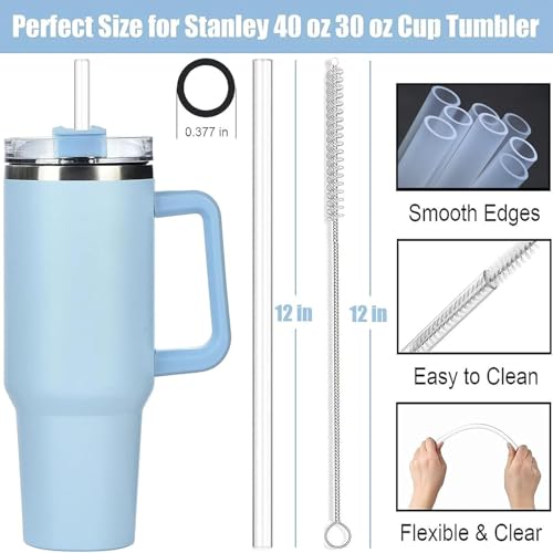 Haundry 14 Pack Replacement Straws for 40 oz Stanley Adventure Travel Tumbler Cup, Reusable Plastic Straws with Cleaning Brush, Compatible with 40oz 30oz 20oz 14oz Stanley Water Jug, 12inch - Image 2