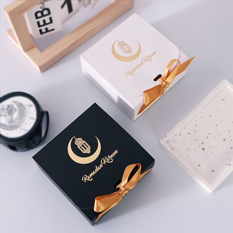 Gifts For Him Or Her 5pcs Ramadan Gift Boxes White Box With Golden Ribbon Large Size Elegant Family Celebration Decor - Image 2