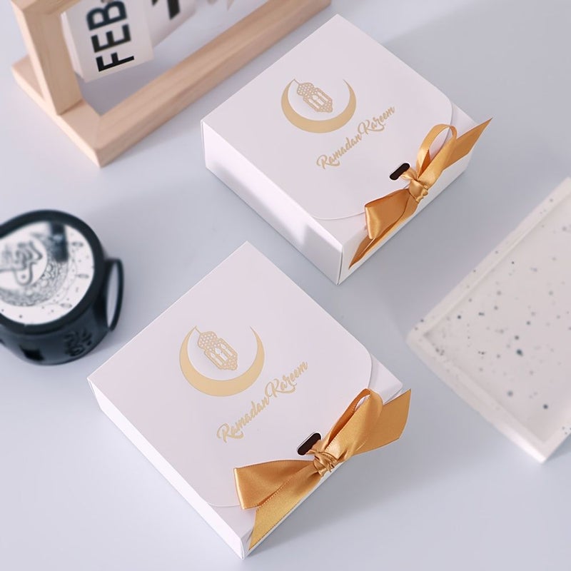 Gifts For Him Or Her 5pcs Ramadan Gift Boxes White Box With Golden Ribbon Large Size Elegant Family Celebration Decor - Image 5