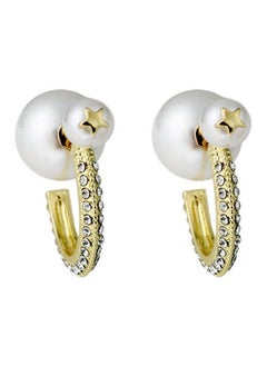 Pearl And Stone Studded C-Shaped Hoop Earrings