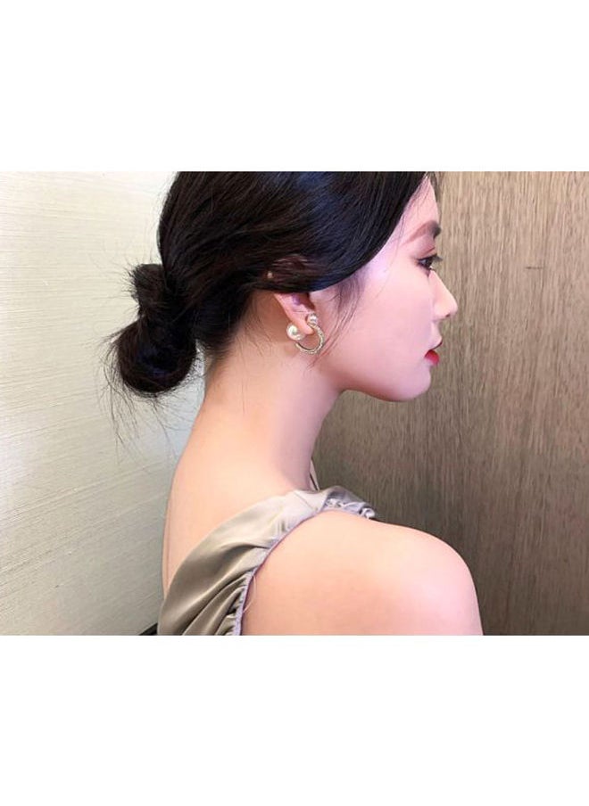 NIBEMINENT - Pearl And Stone Studded C-Shaped Hoop Earrings - Image 1