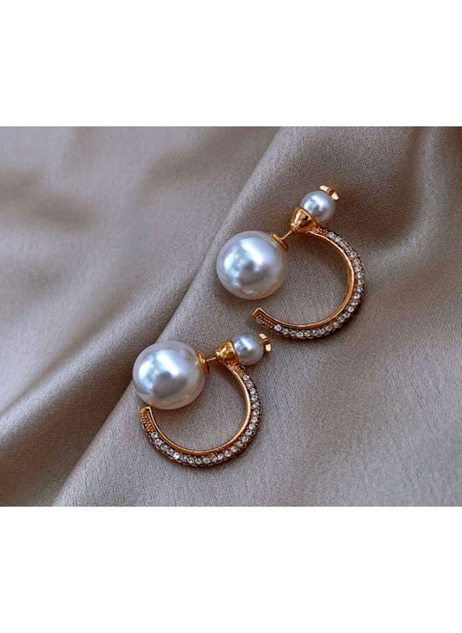 NIBEMINENT - Pearl And Stone Studded C-Shaped Hoop Earrings - Image 1