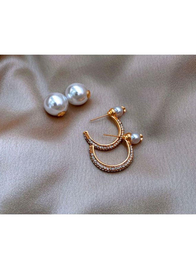 NIBEMINENT - Pearl And Stone Studded C-Shaped Hoop Earrings - Image 1