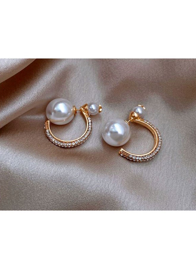 NIBEMINENT - Pearl And Stone Studded C-Shaped Hoop Earrings - Image 1