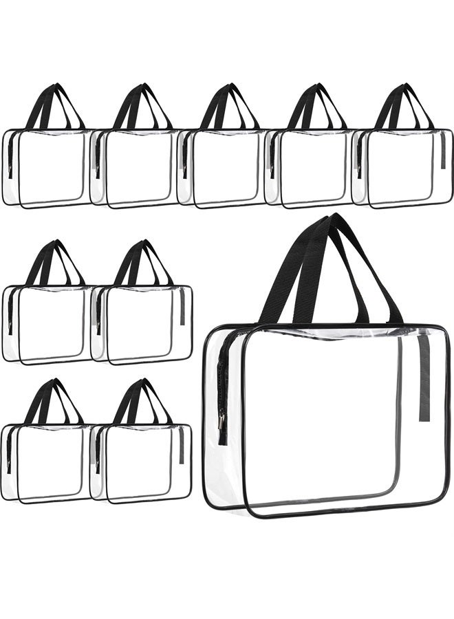 Reginary 10 Pack Large Clear Cosmetic Bags with Handle Plastic Toiletry Pouches with Zipper Travel Makeup Organizer Waterproof Tote Bags Storage Purse Bulk for Women Men, Work, Beach, Traveling, Shopping  - Image 1