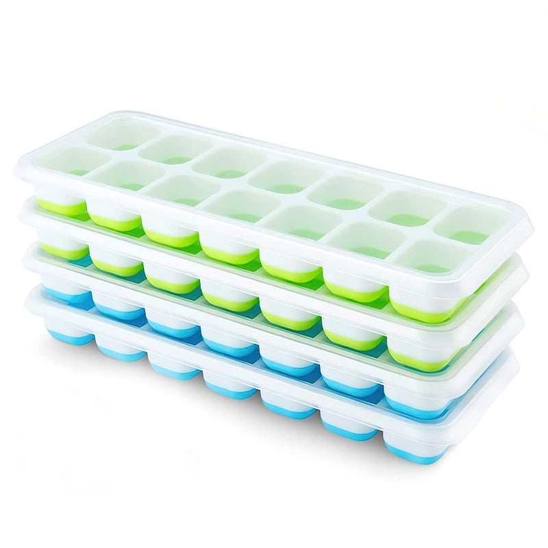Ice Cube Trays 4 Pack Airabc Silicone with Removable Lid EasyRelease Flexible 14cube Trays LFGB Certified and BPA Free Stackable Covers for Cocktail Freezer