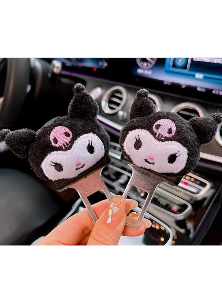 2 Pack Cute Plush Kuromi Car Seat Belt Extender Buckle Clips, Sanrio Cartoon Kuromi Seatbelt Extension Insert Buckle, Universal 21mm Seat Belt Connector for Pregnant Women Large Size Users Car Interior Decor