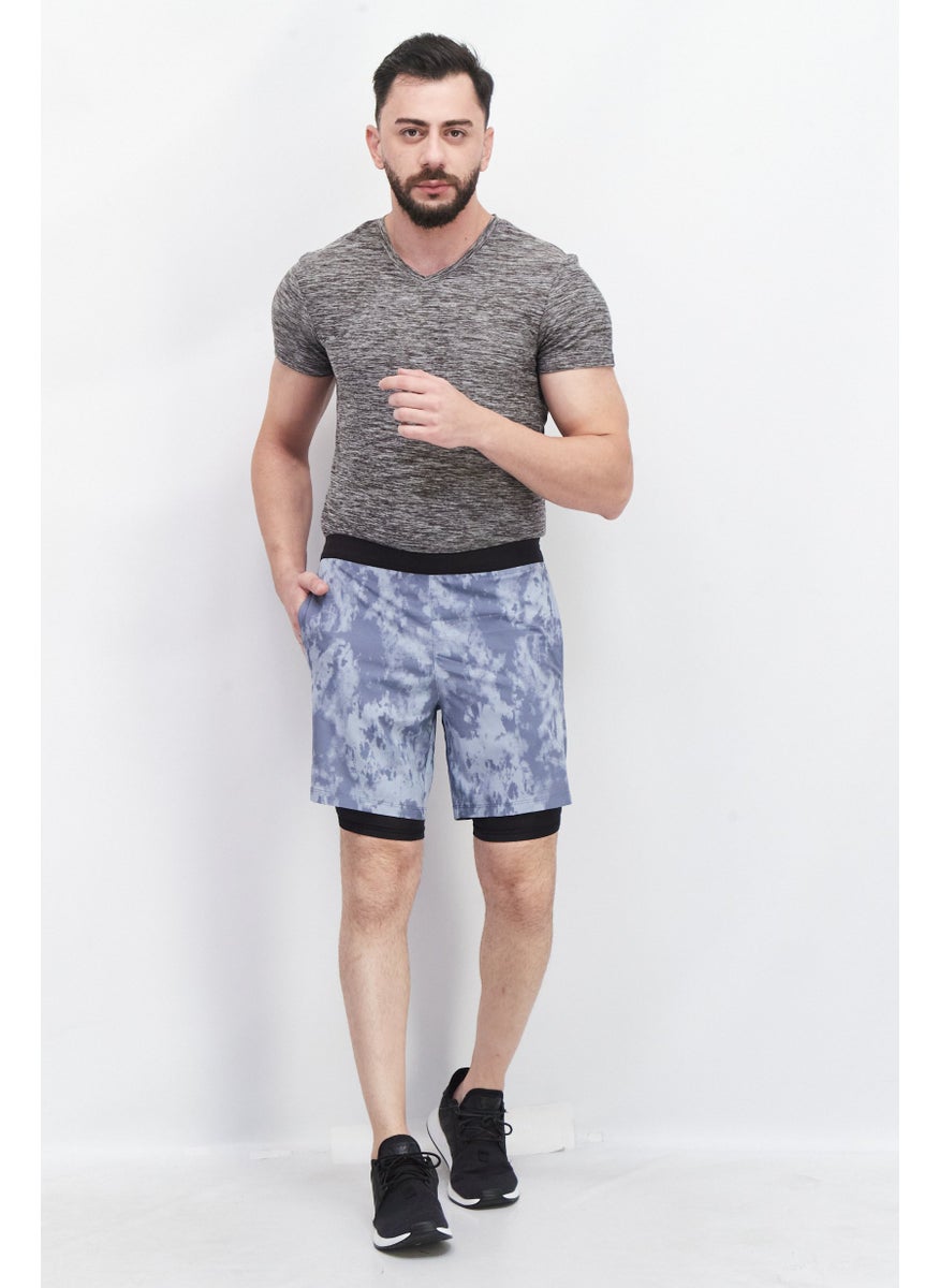 Skora - Men Allover Printed  Basic Shorts, Grey Combo - Image 1