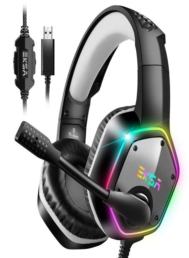 EKSA E1000 USB Gaming Headset for PC, Computer Headphones with Microphone/Mic Noise Cancelling, 7.1 Surround Sound, RGB Light - Wired Headphones for PS4, PS5 Console, Laptop, Call Center - Image 1