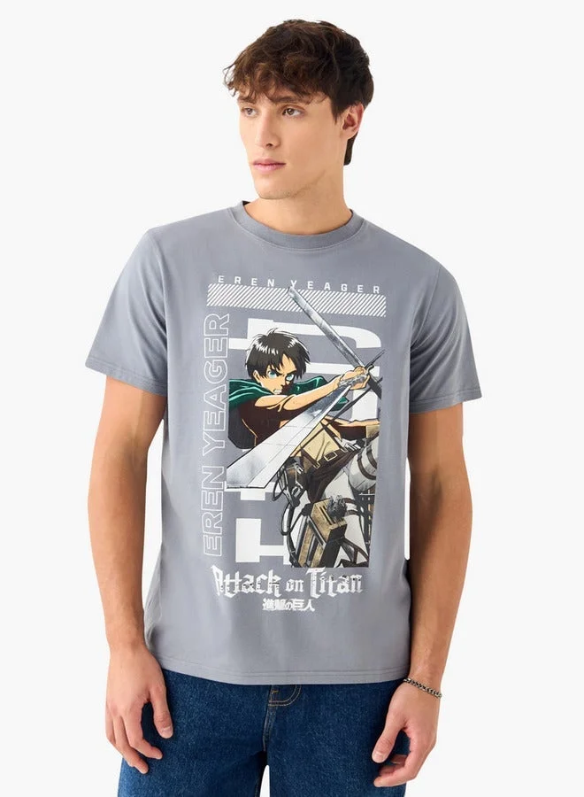 SP Characters Eren Yeager Print T-shirt with Short Sleeves