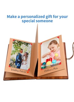 Y&D Album Book Small 17 * 11cm Scrapbook 22 Sides Kraft Photo Album, Wooden Cutout Animal Print Cover with Strap for Family Graduation Record Book, Growing Up Love  - Image 4