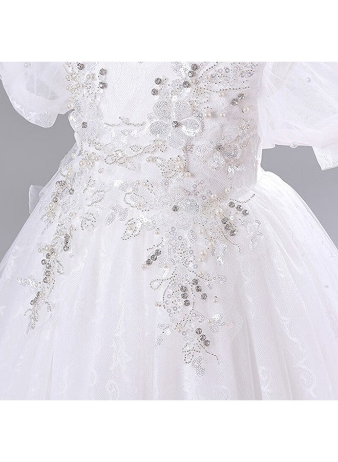 Luobobeibei Girls' Formal Dress, Children's Princess Dress, Wedding Dress, Runway Show Dress, Piano Performance Costume, White, Size 140 - Image 2