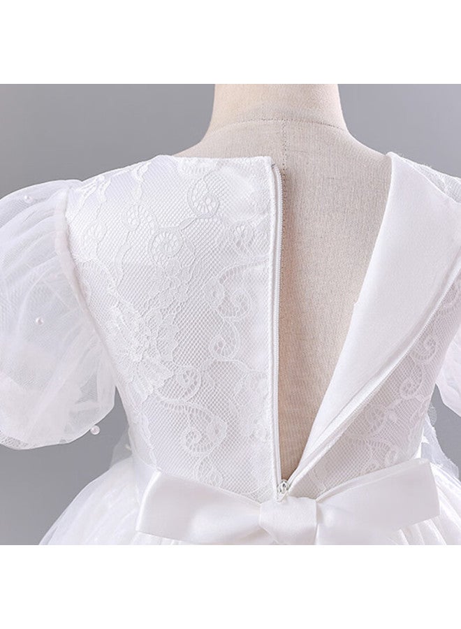 Luobobeibei Girls' Formal Dress, Children's Princess Dress, Wedding Dress, Runway Show Dress, Piano Performance Costume, White, Size 140 - Image 3
