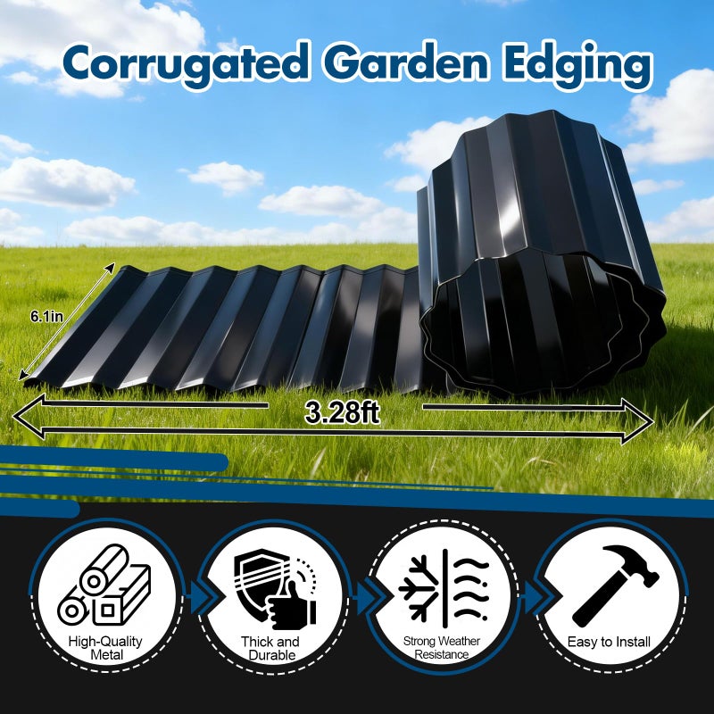 LECWELL Corrugated Garden Edging,Metal Garden Edging,6.1inÃ—3.28ft Landscape Edging,Landscape Edging Border for Garden,Lawn,Yard and Flower Bed(Black) - Image 2