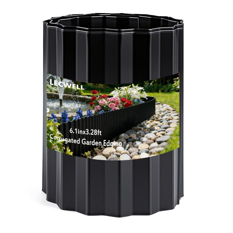 LECWELL Corrugated Garden Edging,Metal Garden Edging,6.1inÃ—3.28ft Landscape Edging,Landscape Edging Border for Garden,Lawn,Yard and Flower Bed(Black) - Image 1
