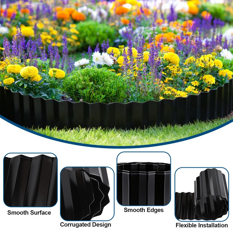 LECWELL Corrugated Garden Edging,Metal Garden Edging,6.1inÃ—3.28ft Landscape Edging,Landscape Edging Border for Garden,Lawn,Yard and Flower Bed(Black) - Image 3