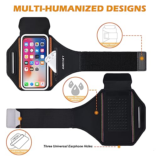 HAISSKY Running Armband with Earphone Bag Cell Phone Armband for iPhone 16 15 Pro 14 Plus 13 11 XR XS, Galaxy S24/S10 Water Resistant Sports Phone Holder Case & Zipper Slot Car Key Holder for 6.9 inch Phone - Image 4
