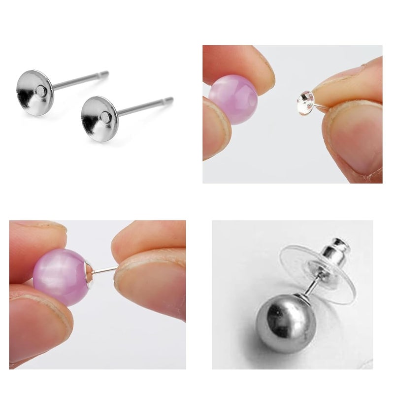 ST logo Cup Pad Blank Earring Pin Studs with Silicone Earring Backs Stopper for Jewelry Making Findings DIY Art & Craft (20 + 20 Pcs Stud + Stopper (Silver)) - Image 4