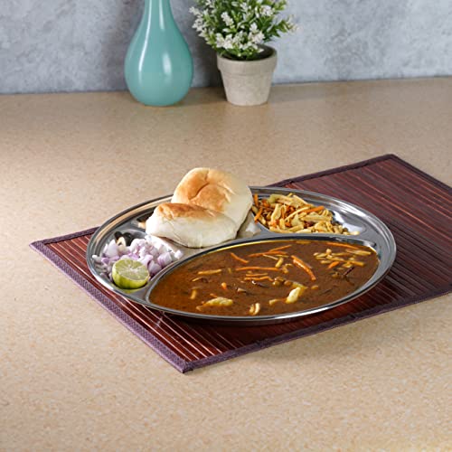 Sumeet Stainless Steel Round 4 in 1 Compartment Lunch/Dinner Plate 1Pc, 32.5cm Dia, Silver - Image 3