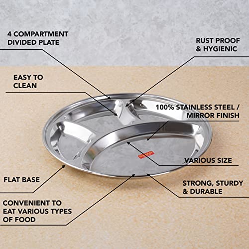 Sumeet Stainless Steel Round 4 in 1 Compartment Lunch/Dinner Plate 1Pc, 32.5cm Dia, Silver - Image 2