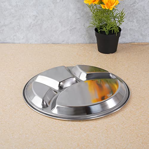 Sumeet Stainless Steel Round 4 in 1 Compartment Lunch/Dinner Plate 1Pc, 32.5cm Dia, Silver - Image 5