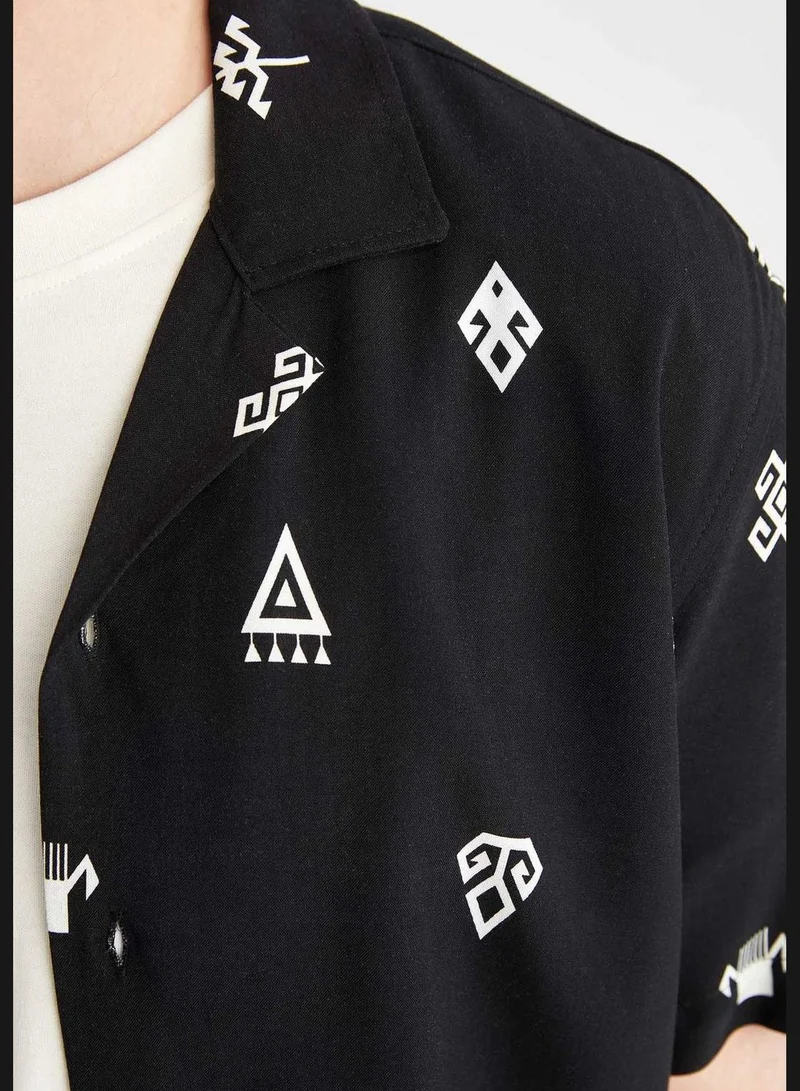 ديفاكتو Regular Fit Short Sleeve Printed Viscose Shirt