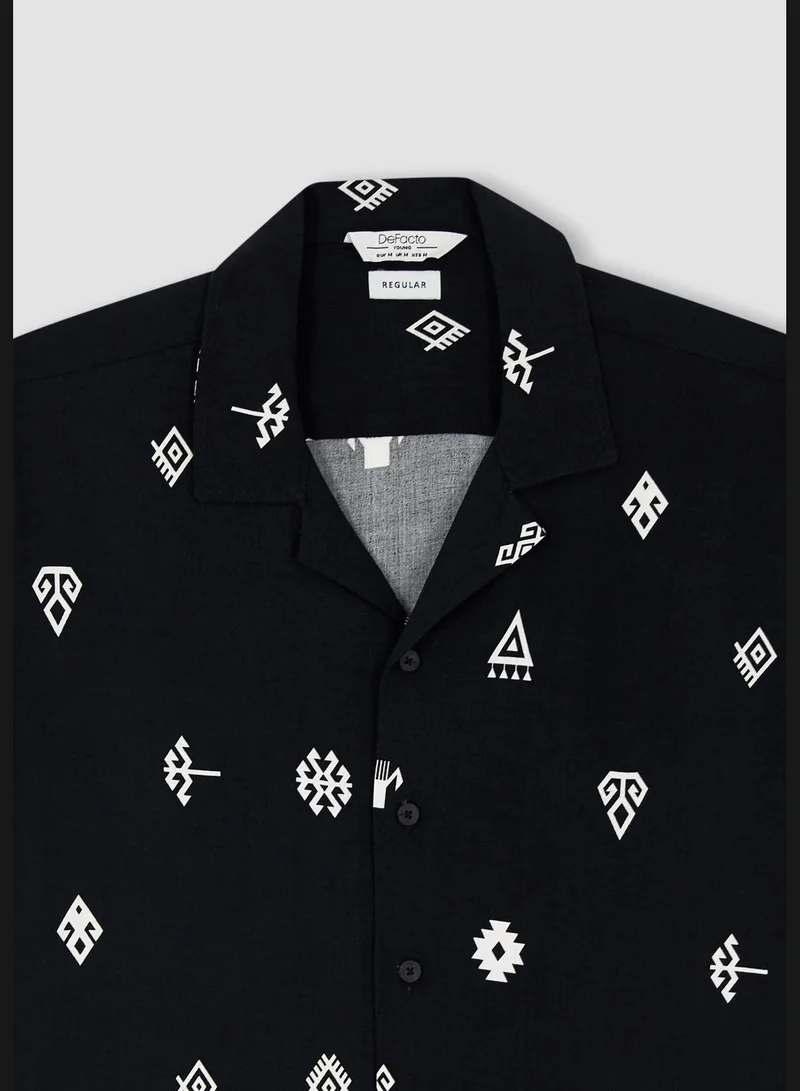 ديفاكتو Regular Fit Short Sleeve Printed Viscose Shirt