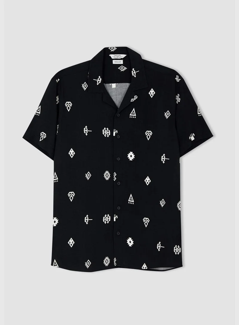 ديفاكتو Regular Fit Short Sleeve Printed Viscose Shirt