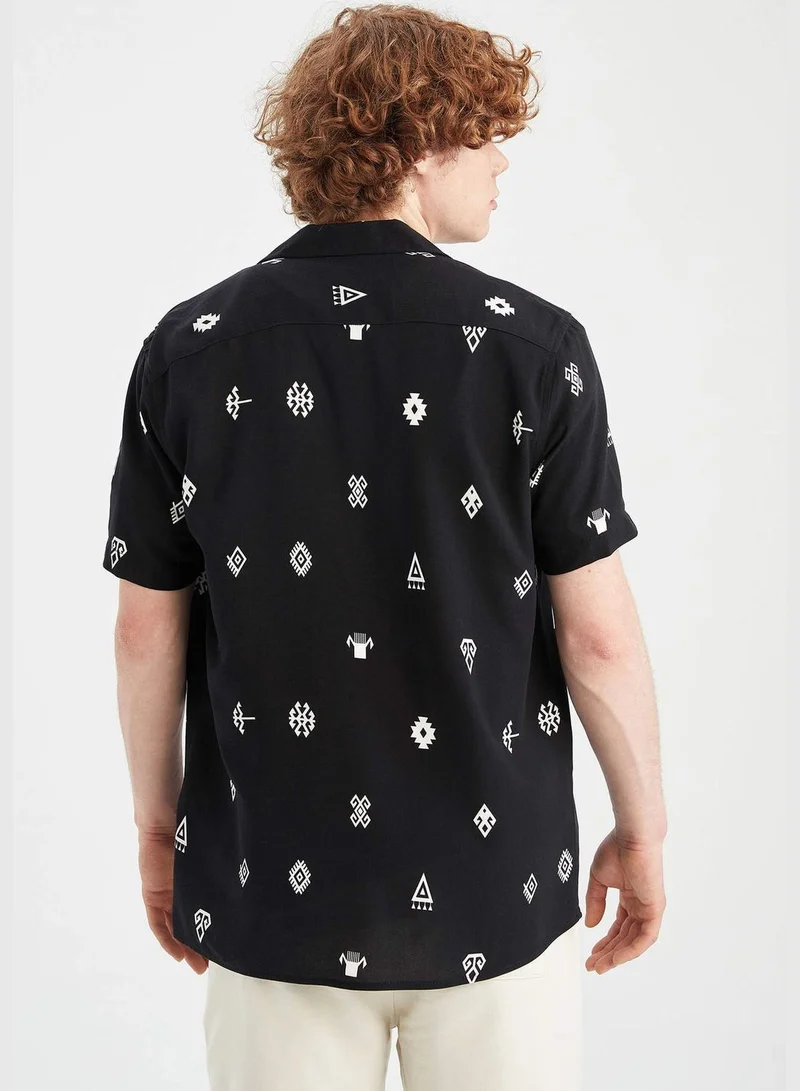 ديفاكتو Regular Fit Short Sleeve Printed Viscose Shirt