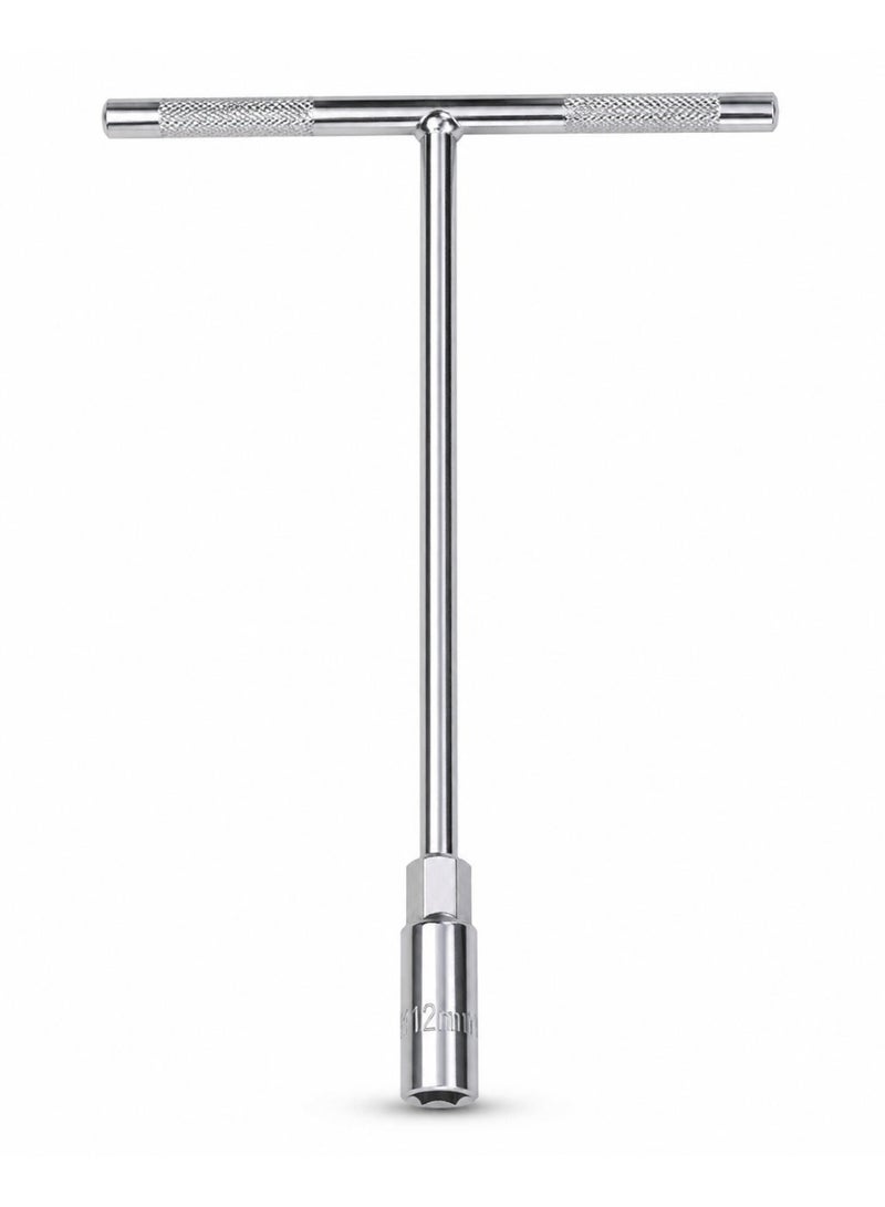 12mm T-Handle Spark Plug Socket Wrench, Deep Socket Tube Spanner with Sliding T-Bar Handle, Chrome Steel Hand Tool for Motorcycle, Scooter, Lawn Mower and Small Engine Maintenance - Image 2