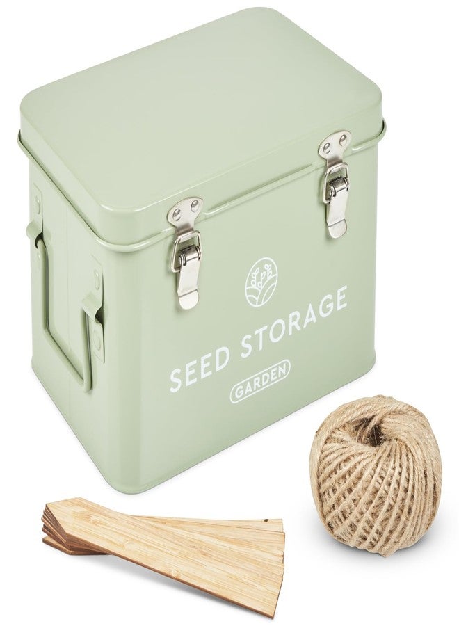 WILDGOOSE Seed Storage Box - Metal Seed Packet Organizer with Garden String and Bamboo Plant Labels. Seed Container Storage Delivering Complete Seed Saving Organization for Every Garden Lover. - Image 1