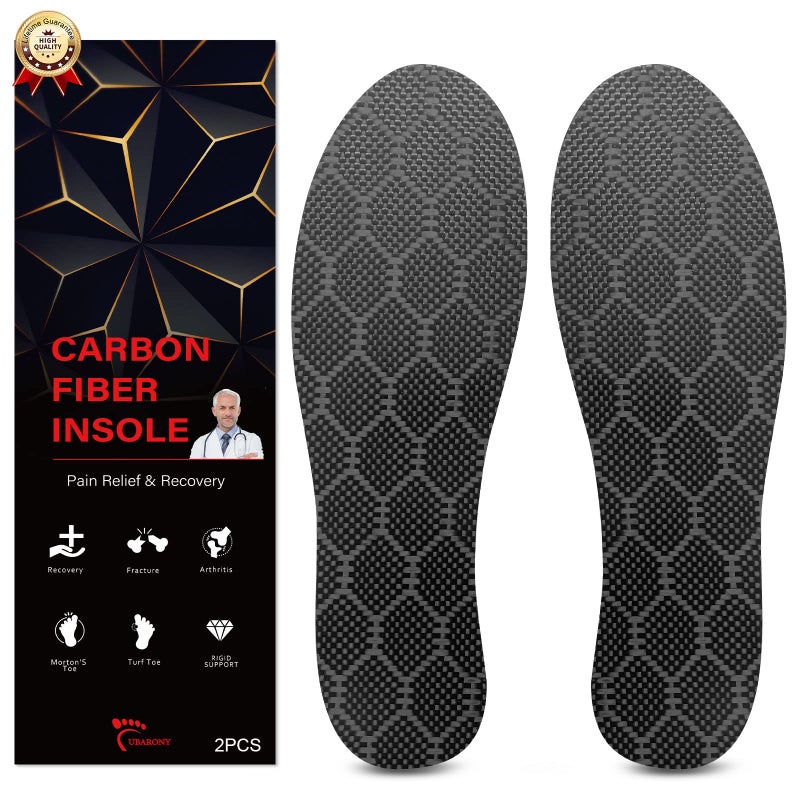 Carbon Fiber Insole 1 Pair for Men Women Rigid Shoe Insert for Recovery Graphite Foot Plate for Arthritis Hallux Rigidus Turf Toe Mortons Plantar Fasciitis Foot Fracture 215mm Black 2pcs