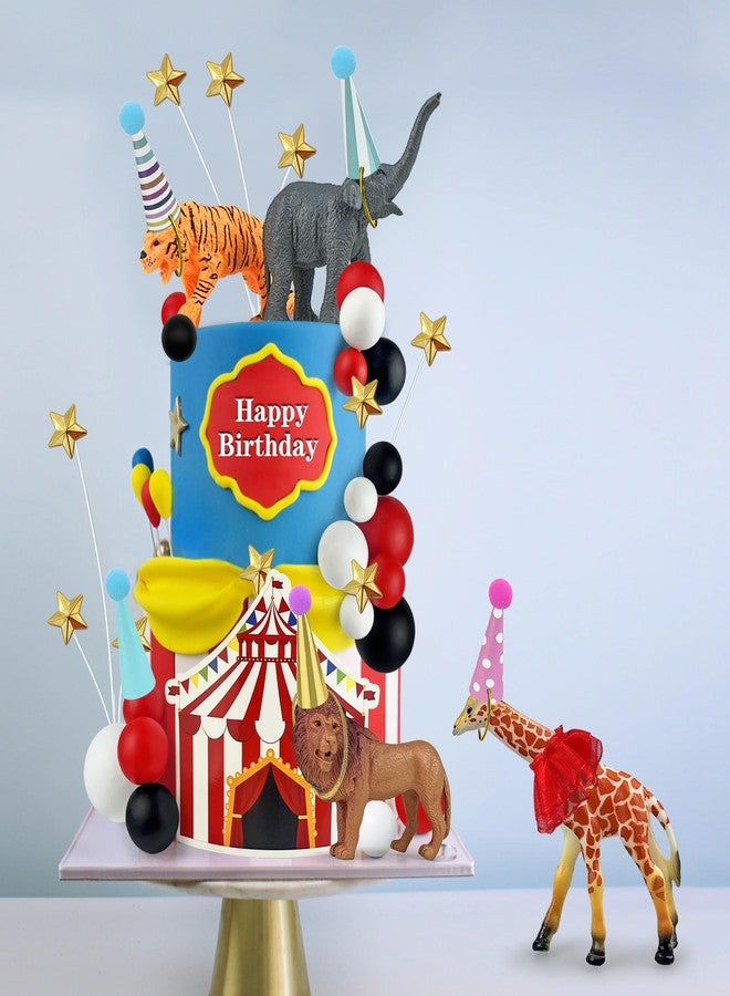 KEEPARTY 43 PCS Circus Cake Decorations Set with Ball Star Hat Cake Topper and Giraffe Elephant Tiger Lion Figures for Carnival Party Supplies - Image 4
