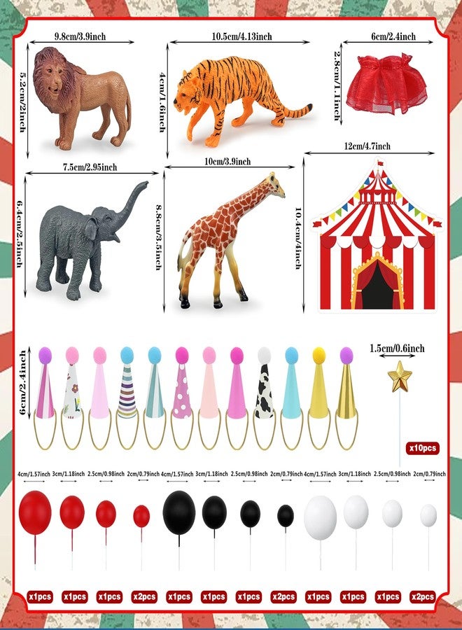 KEEPARTY 43 PCS Circus Cake Decorations Set with Ball Star Hat Cake Topper and Giraffe Elephant Tiger Lion Figures for Carnival Party Supplies - Image 2