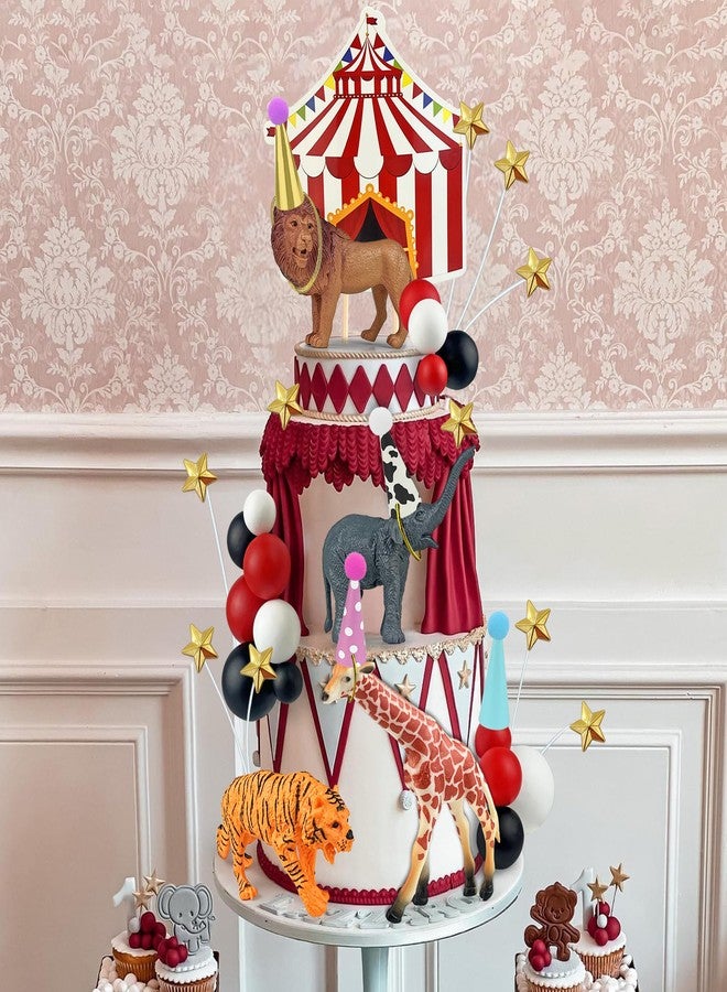 KEEPARTY 43 PCS Circus Cake Decorations Set with Ball Star Hat Cake Topper and Giraffe Elephant Tiger Lion Figures for Carnival Party Supplies - Image 5