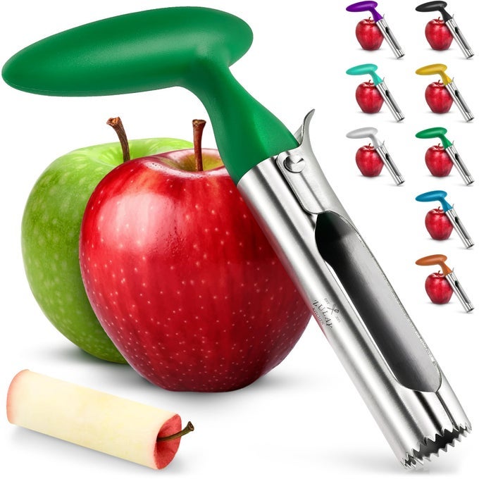 ZULAY PREMIUM APPLE CORER EASY TO USE DURABLE REMOVER FOR PEARS BELL PEPPERS FUJI HONEYCRISP GALA AND PINK LADY APPLES STAINLESS STEEL CUPCAKE CORER GREEN