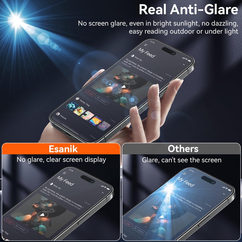 Esanik 2+2 Pack for iPhone 17 Pro Matte Glass Screen Protector Auto-alignment Anti-Glare & Anti-Fingerprint,Anti-Reflection,Bubble Free, Smooth as Silk, 9H Glass Screen Cover - Image 2