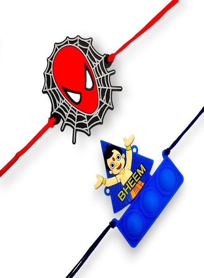 Elleva kids rakhi for brother | Cartoon Rakhi Set of 2 for Brother Boys Baby Kids Toy Bracelet, Designer Rakhi for Children | Spiderman, Doremon, Chota Bheem rakshabandhan gift for kids (Pack of 1) (Style (4)) - Image 1