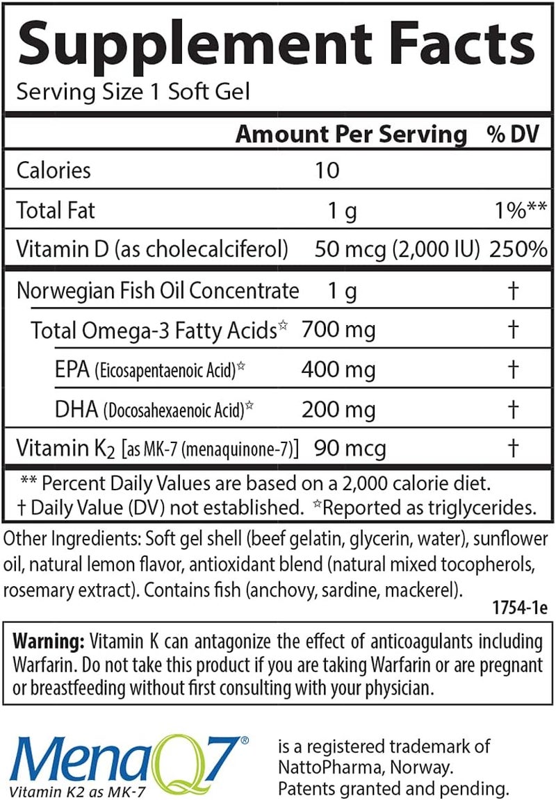 Carlson  Elite Omega3 Plus D  K 700 mg Omega3s  D3  K2 Function Bone Health  Immune Support Lemon 6030 Softgel - Image 4