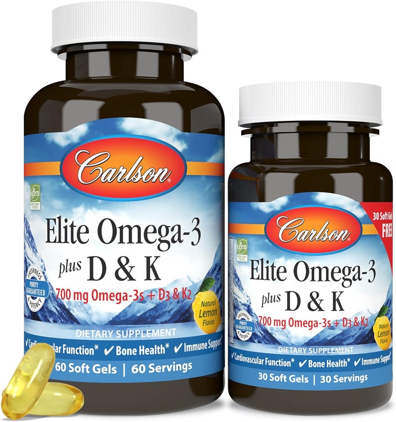 Carlson  Elite Omega3 Plus D  K 700 mg Omega3s  D3  K2 Function Bone Health  Immune Support Lemon 6030 Softgel - Image 5