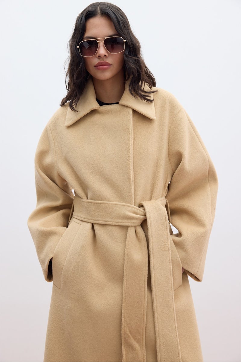 Manuka Plain Closure Cashmere Coat Camel  - Image 4