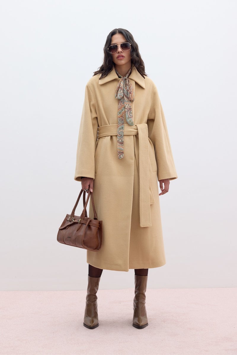 Manuka Plain Closure Cashmere Coat Camel  - Image 2